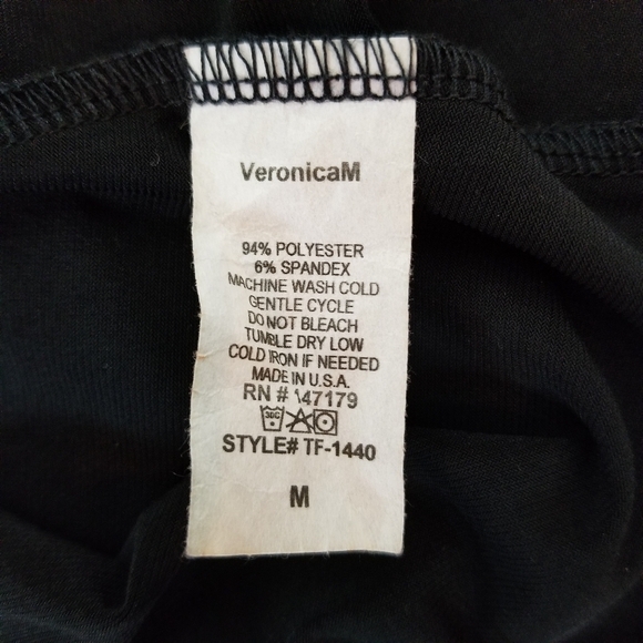 Veronica M vintage stretch black top with v-neck collar ruffle whimsigoth edgy M - Picture 7 of 10